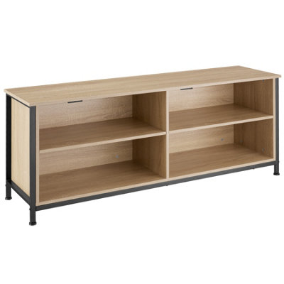 TV Stand Navan - 4 open compartments, 2 adjustable shelves, 4 cable cutouts - industrial wood light, oak Sonoma