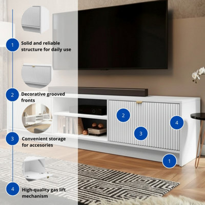 TV Stand Tireno 2K 180 cm White Velvet Modern Ribbed Media Unit Cabinet ...