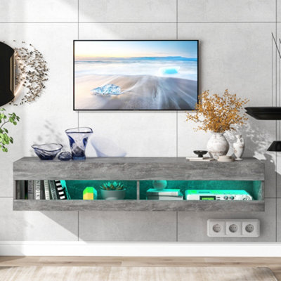TV Stand with LED Lights, Floating Entertainment Center Media Console, Wall Mounted High Gloss Modern Storage Shelf