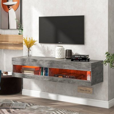 TV Stand with LED Lights Floating Entertainment Center Media Console Wall Mounted High Gloss Modern Storage