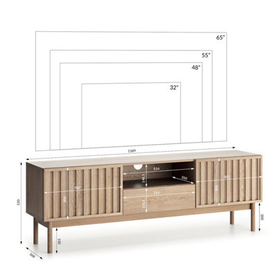 TV Stand with Storage Modern Cabinet 160cm Slatted Ribbed Fluted ...