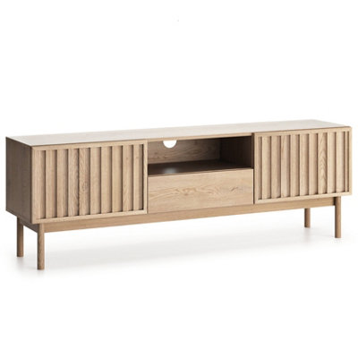 TV Stand with Storage Modern Cabinet 160cm Slatted Ribbed Fluted ...