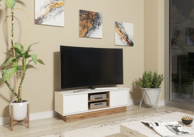 TV Unit 120cm Contemporary TV Stand Vintage White & Oak
