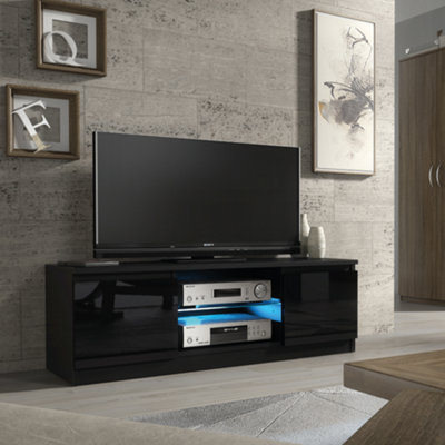 TV Unit 120cm LED Modern Black with High Gloss Doors - Creative Furniture