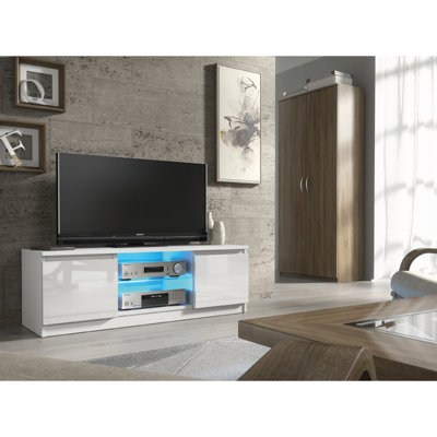 TV Unit 120cm Sideboard Cabinet Cupboard TV Stand Living Room High Gloss Doors White