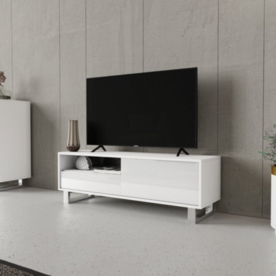 TV Unit 120cm Sideboard Cabinet Cupboard TV Stand Living Room High Gloss Doors - White