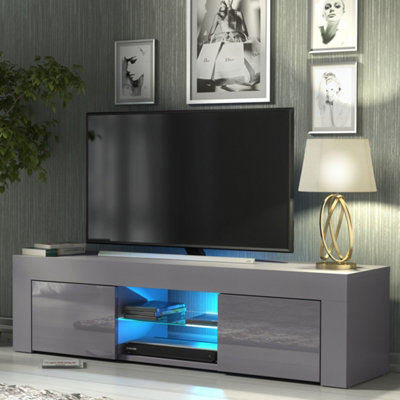 TV Unit 130cm LED Modern Dark Grey with High Gloss Doors - Creative Furniture