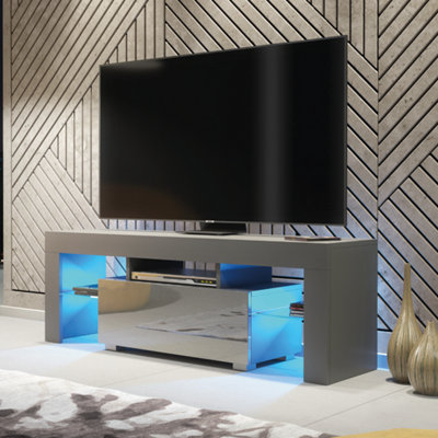 TV Unit 130cm Modern Dark Grey with High Gloss Doors - Creative Furniture