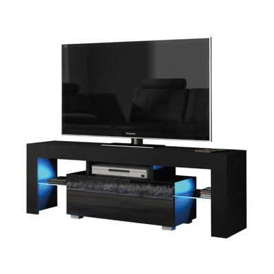 TV Unit 130cm Sideboard Cabinet Cupboard TV Stand Living Room High Gloss Doors - Black