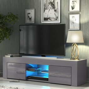 TV Unit 130cm Sideboard Cabinet Cupboard TV Stand Living Room High Gloss Doors - Grey & Grey