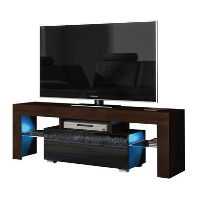 TV Unit 130cm Sideboard Cabinet Cupboard TV Stand Living Room High Gloss Doors - Walnut & Black