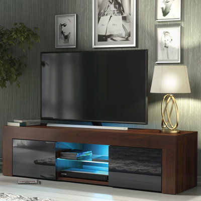 TV Unit 130cm Sideboard Cabinet Cupboard TV Stand Living Room High Gloss Doors - Walnut & Black