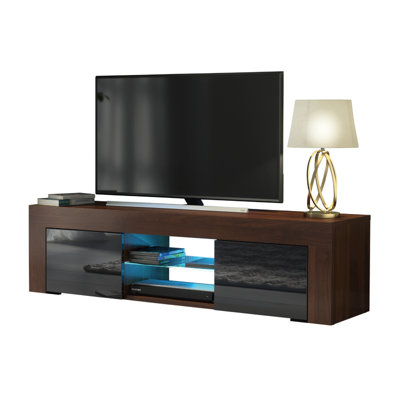TV Unit 130cm Sideboard Cabinet Cupboard TV Stand Living Room High Gloss Doors - Walnut & Black