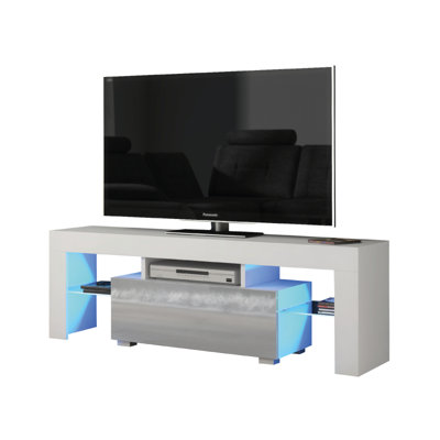 TV Unit 130cm Sideboard Cabinet Cupboard TV Stand Living Room High Gloss Doors - White & Grey
