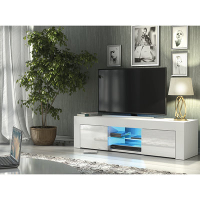 TV Unit 145 cm Modern Cabinet TV Stand High Gloss Doors With Free LED