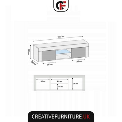 Modern TV Unit 130cm Cabinet TV Stand High Gloss Doors With Free LED