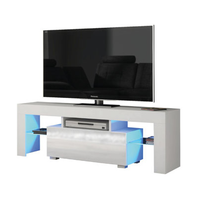 TV Unit 130cm White Modern Stand Gloss Doors