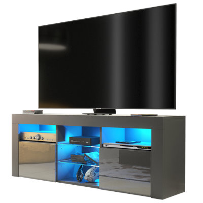 TV Unit 145cm Dark Grey Modern Stand Gloss Doors