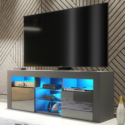 TV Unit 145cm LED Modern Dark Grey with High Gloss Doors - Creative Furniture