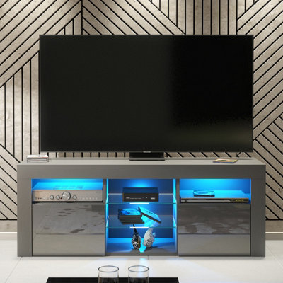 TV Unit 145cm Modern Stand Dark Grey Gloss Doors