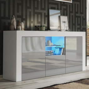 TV Unit 145cm Sideboard Cabinet Cupboard TV Stand Living Room High Gloss Doors - White & Grey