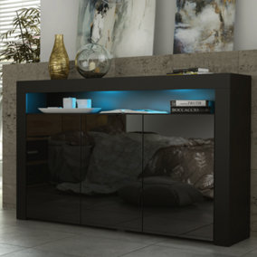 TV Unit 155cm Sideboard Cabinet Cupboard TV Stand Living Room High Gloss Doors - Black