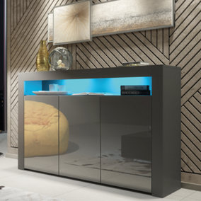 TV Unit 155cm Sideboard Cabinet Cupboard TV Stand Living Room High Gloss Doors - Dark Grey