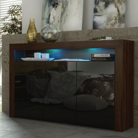 TV Unit 155cm Sideboard Cabinet Cupboard TV Stand Living Room High Gloss Doors - Walnut & Black