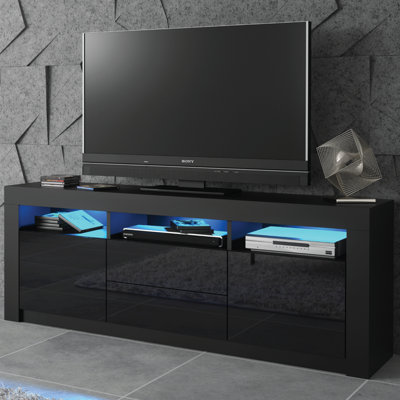 TV Unit 160cm LED Modern Black with High Gloss Doors - Creative Furniture