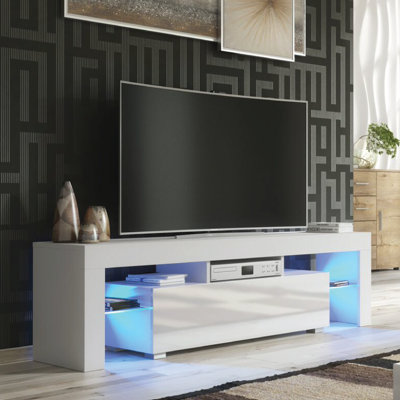 TV Unit 160cm LED Modern White with High Gloss Doors - Creative Furniture