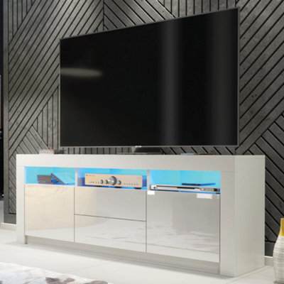 TV Unit 160cm LED Modern White with High Gloss Doors - Creative Furniture