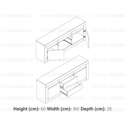 TV Unit 160cm Oak Modern Stand Gloss White Doors Free LED