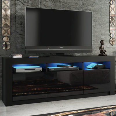 TV Unit 160cm Sideboard Cabinet Cupboard TV Stand Living Room High Gloss Doors - Black