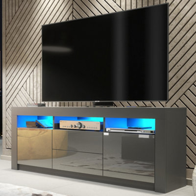 TV Unit 160cm Sideboard Cabinet Cupboard TV Stand Living Room High Gloss Doors - Dark Grey