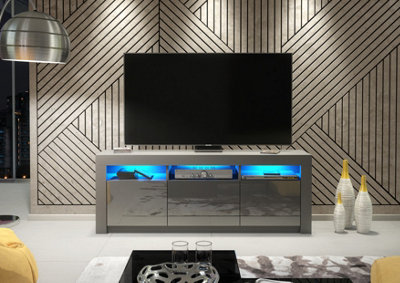 TV Unit 160cm Sideboard Cabinet Cupboard TV Stand Living Room High Gloss Doors - Dark Grey