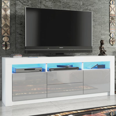 TV Unit 160cm Sideboard Cabinet Cupboard TV Stand Living Room High Gloss Doors - White & Grey