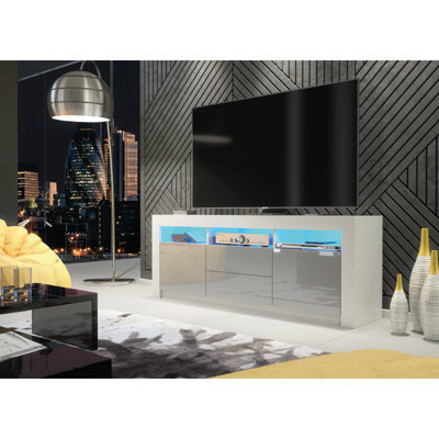 TV Unit 160cm Sideboard Cabinet Cupboard TV Stand Living Room High Gloss Doors - White & Grey
