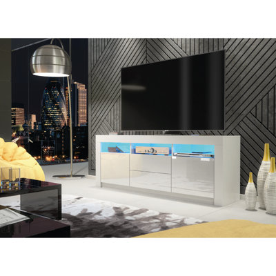TV Unit 160cm Sideboard Cabinet Cupboard TV Stand Living Room High Gloss Doors - White