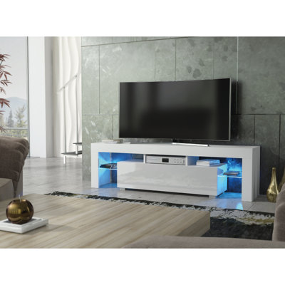 TV Unit 160cm Sideboard Cabinet Cupboard TV Stand Living Room High Gloss Doors - White