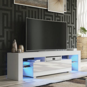 TV Unit 160cm White Modern Stand Gloss Doors Free LED