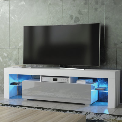 TV Unit 160cm White Modern TV Stand Grey Gloss Doors