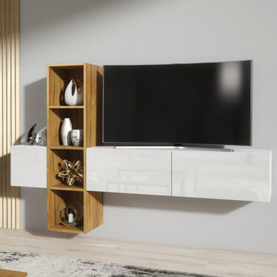 Modern 180cm TV Unit Cabinet TV Stand High Gloss Doors With Free LED