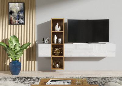 TV Unit 180 cm Modern Wall TV Stand Living Room Cabinet Gloss Doors