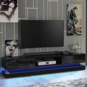 TV Unit 180cm Sideboard Cabinet Cupboard TV Stand Living Room High Gloss Doors - Black