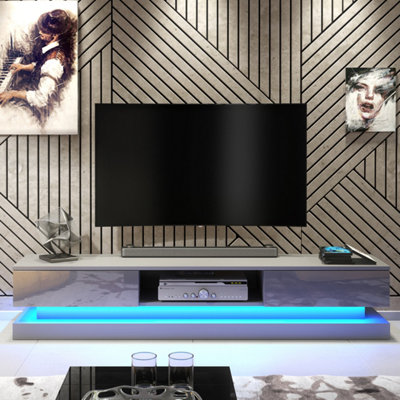 TV Unit 180cm Sideboard Cabinet Cupboard TV Stand Living Room High Gloss Doors - Dark Grey