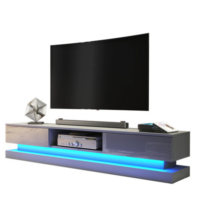 TV Unit 180cm Sideboard Cabinet Cupboard TV Stand Living Room High Gloss Doors - Dark Grey