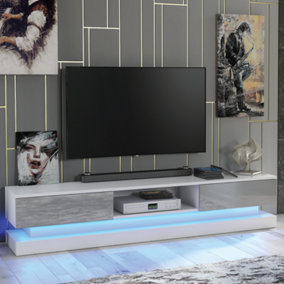 TV Unit 180cm Sideboard Cabinet Cupboard TV Stand Living Room High Gloss Doors - White & Grey