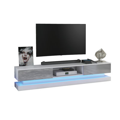 TV Unit 180cm Sideboard Cabinet Cupboard TV Stand Living Room High Gloss Doors - White & Grey