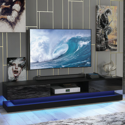 TV Unit 180cm Sideboard Cabinet TV Stand High Gloss Doors - Black