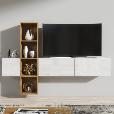 TV Unit 180cm Wall-Mounted Oak & White - Creative Furniture at B&Q